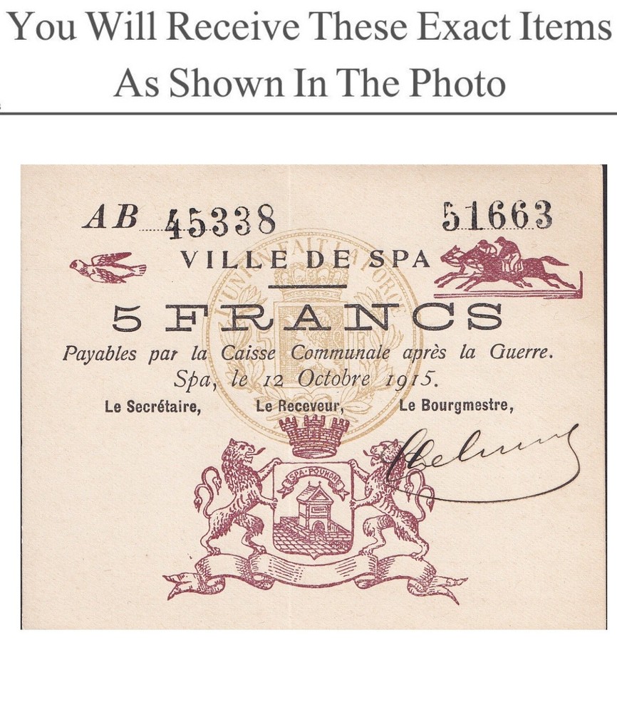 Belgium Notgeld SPA 5 Francs 1915