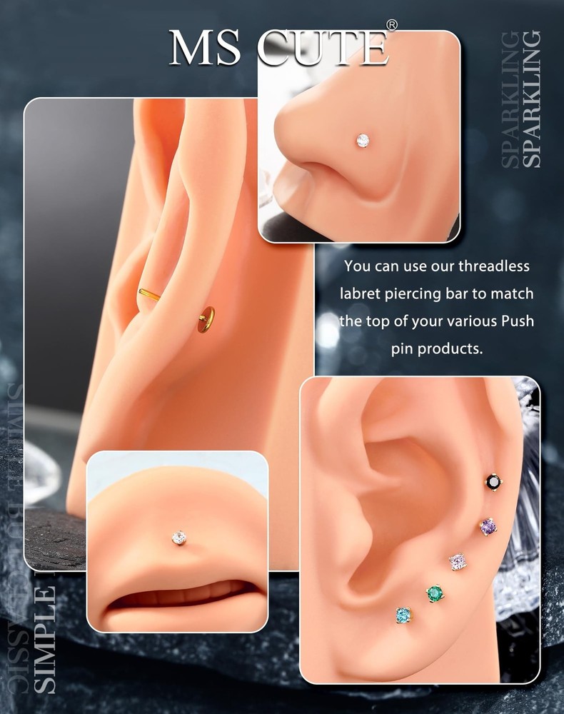 G23 Titanium Flat Back Post (Post Only), Threadless Push Pin & Internally Thr...