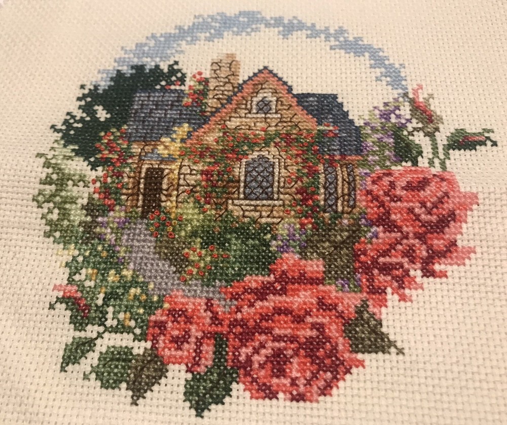 2 Vintage Handmade Stitched Needlepoint Canvas