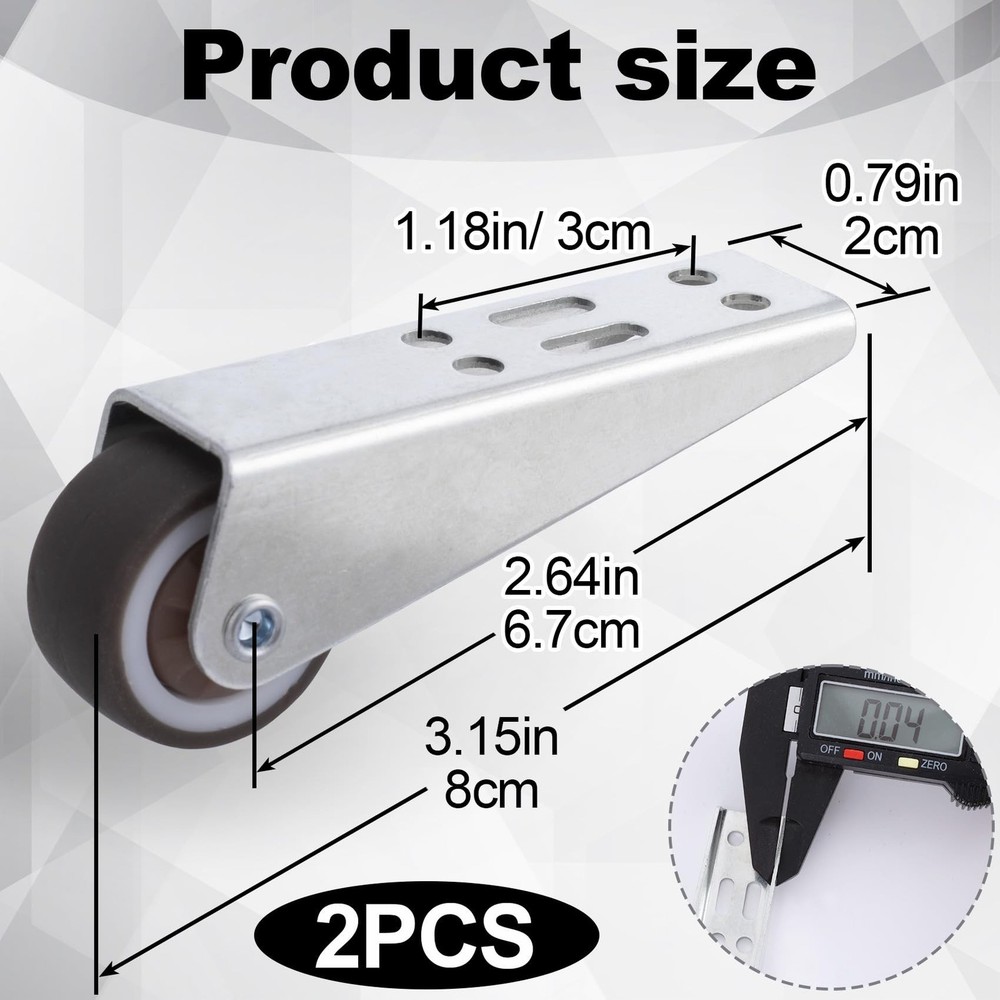 2 Pcs Low Profile Casters, Rubber Low Profile Caster Wheels, Non-Slip Side Mo...