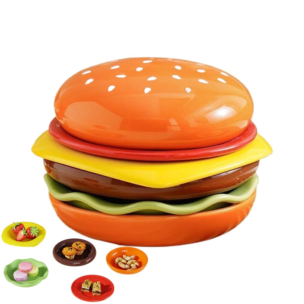 Stackable Burger Plate Set 6 Pieces Multi-Layer Seasoning Plate Tableware Set