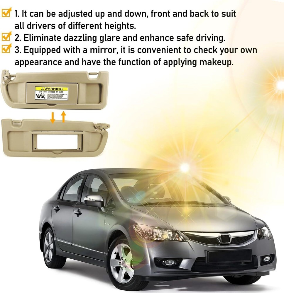 2Pack Beige Sun Visor For 2006-2011 Honda Civic Visors Left & Right Visor Kits