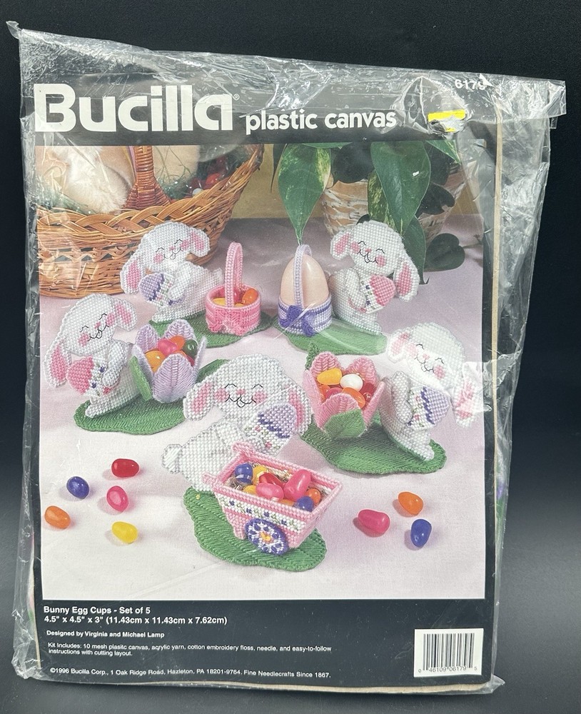 Bucilla Bunny Egg Cups Plastic Canvas Kit 6179 Easter Rabbit Candy Container