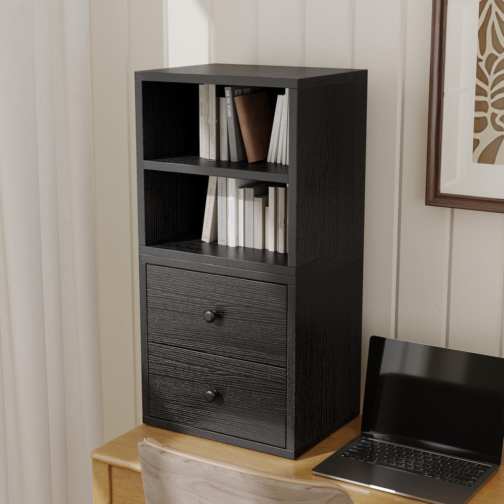 FUSUNBAO Stackable Cube Storage Organizer Modular Cubby Glass Door Black