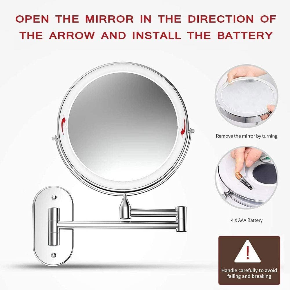 8" Dual-Sided Wall-Mounted Makeup Mirror with 1X/10X Magnification