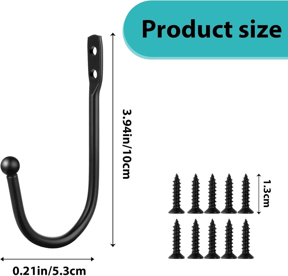 8 Pcs Black Metal U Shaped Curtain Pull Backs - Wall Mounted Curtain Hooks with