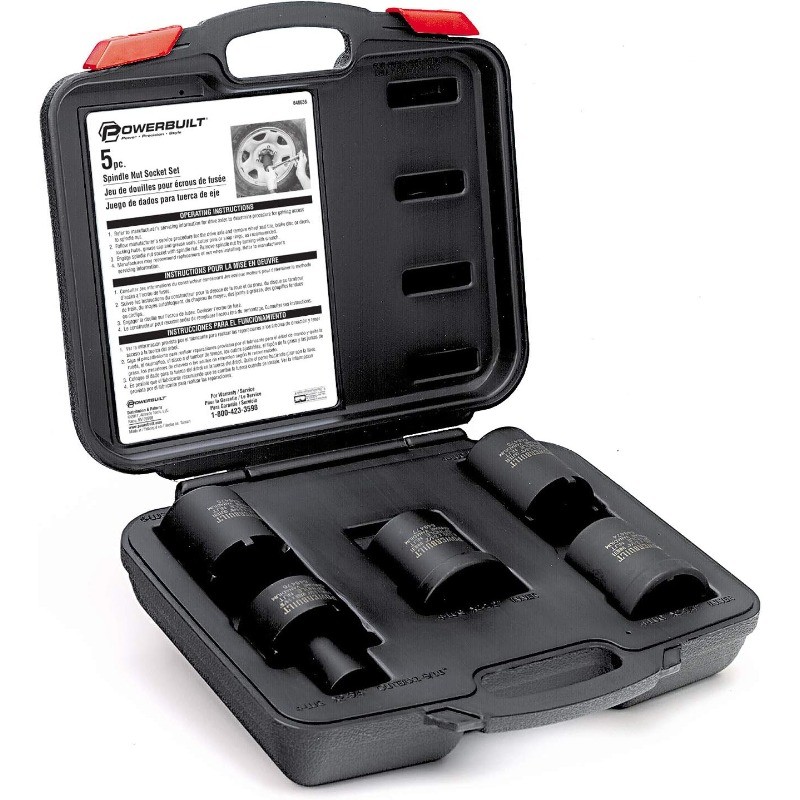 Spindle Nut Socket Tool Kit, 5 Piece, Remove Spindle Nuts Various Size Lug