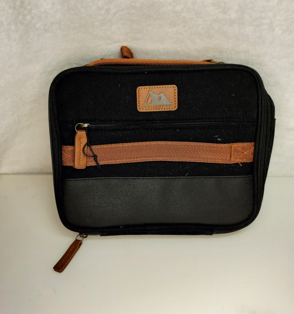 Canvas Expandable Horizontal Lunch Box with Removable Shoulder Strap - Black