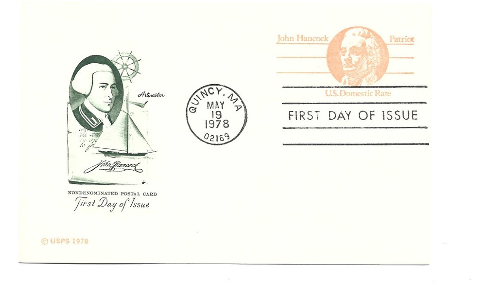 UX74 (10c) John Hancock postal card, Artmaster, FDC