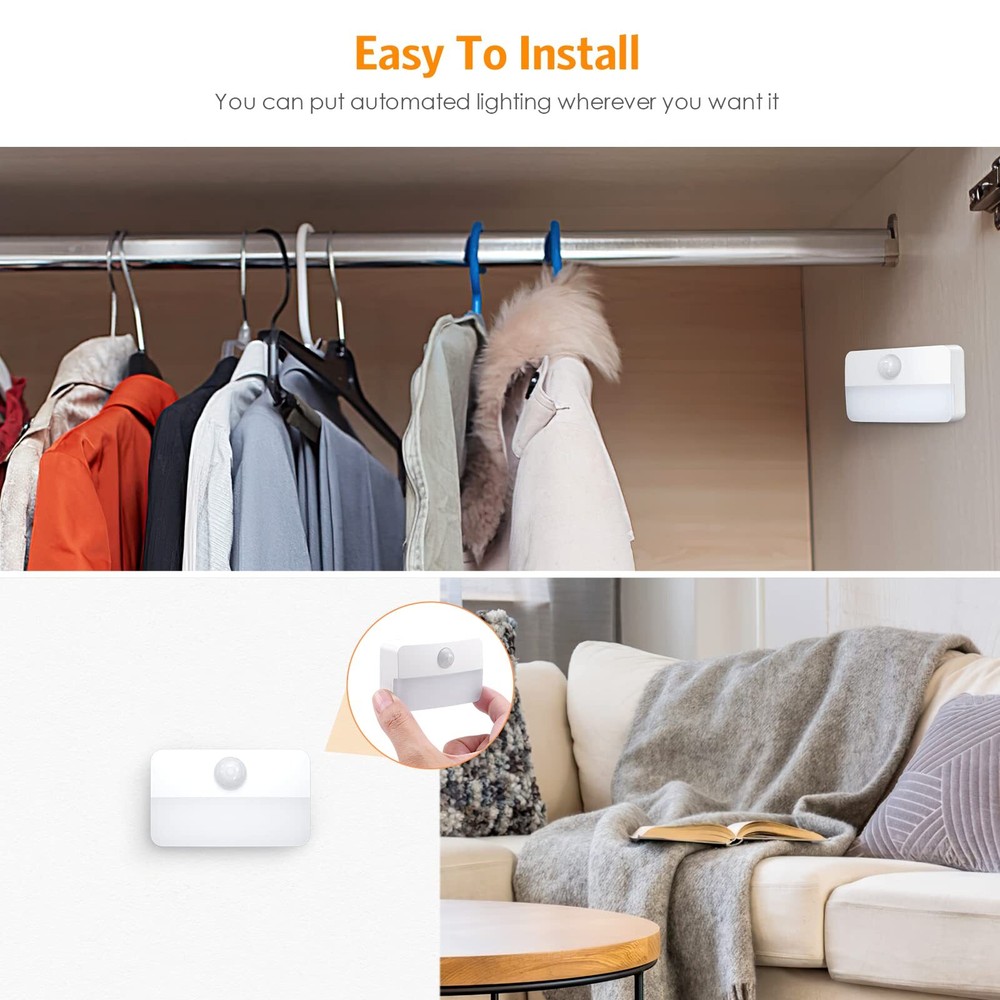 【2 Pack】Motion Sensor Night Light Stick-On Motion Sensor Lights Indoor Batter...