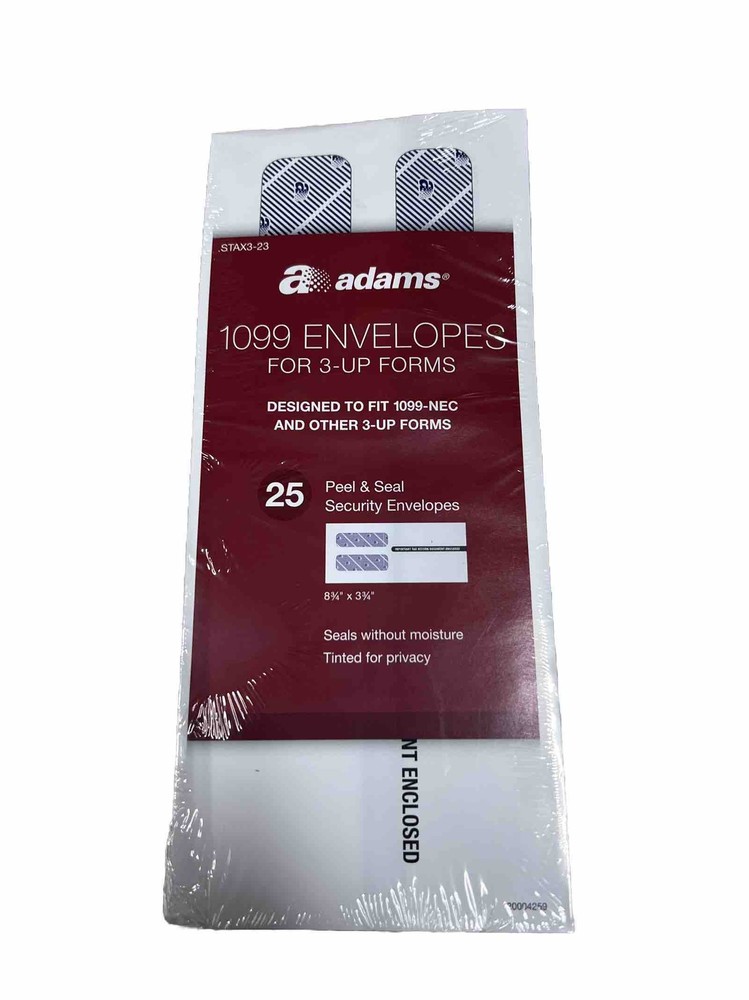 15-PACK Adams 1099 Envelopes For 3-Up Forms 25 Per Pack (375 Envelopes Total)
