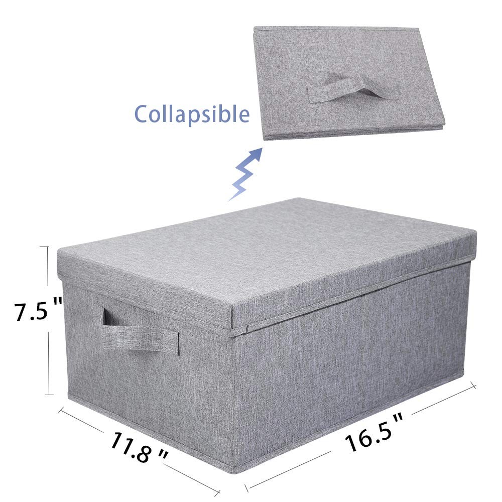 Linen Foldable Storage Bins with Lids, 2 Pack, Storage Boxes with Carrying Ha...