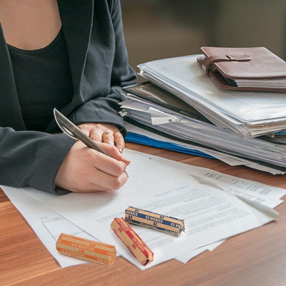 Durable Kraft Paper Coin Roll Wrappers – 100 Pack for Efficient Organization