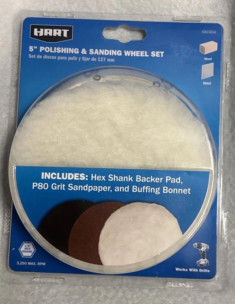 Hart 5" Polishing & Sanding Wheel Set- Includes Buffer, Sander, & Backing Pad