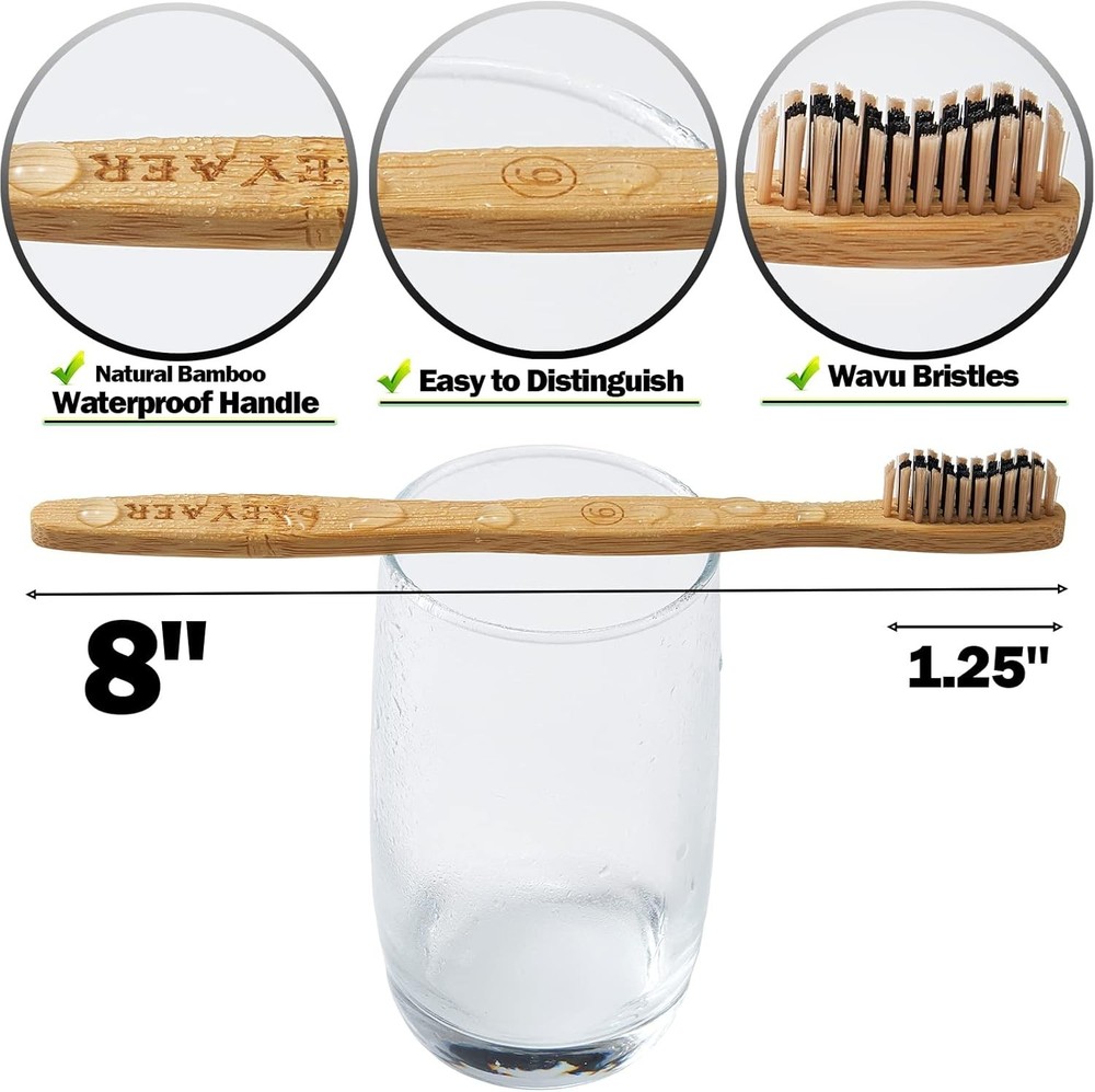 Bamboo Toothbrushes 2 Pc or 10 Pack Biodegradable Soft Medium Charcoal Bristles