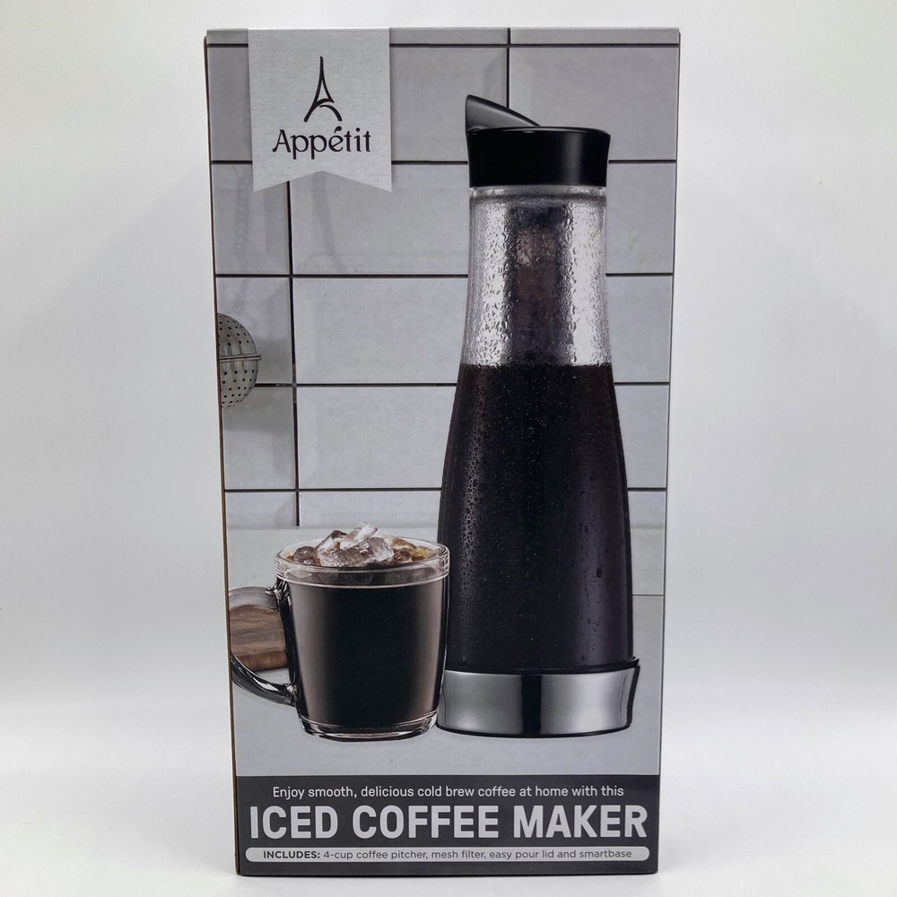 Appetit Cold Brew Iced Coffee Maker 4 Cup Pitcher, Mesh Filter, Lid, & Smartbase