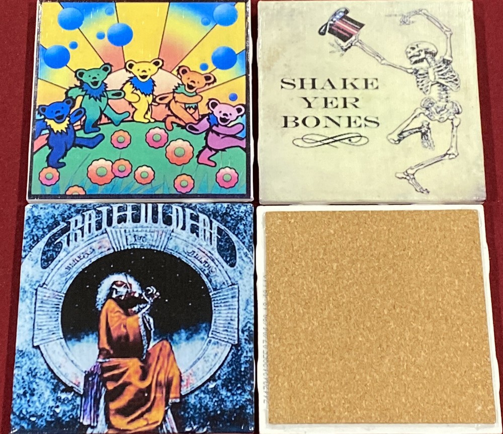 Grateful Dead Coasters….Handmade Cork Back Waterproof, Sealed Coasters