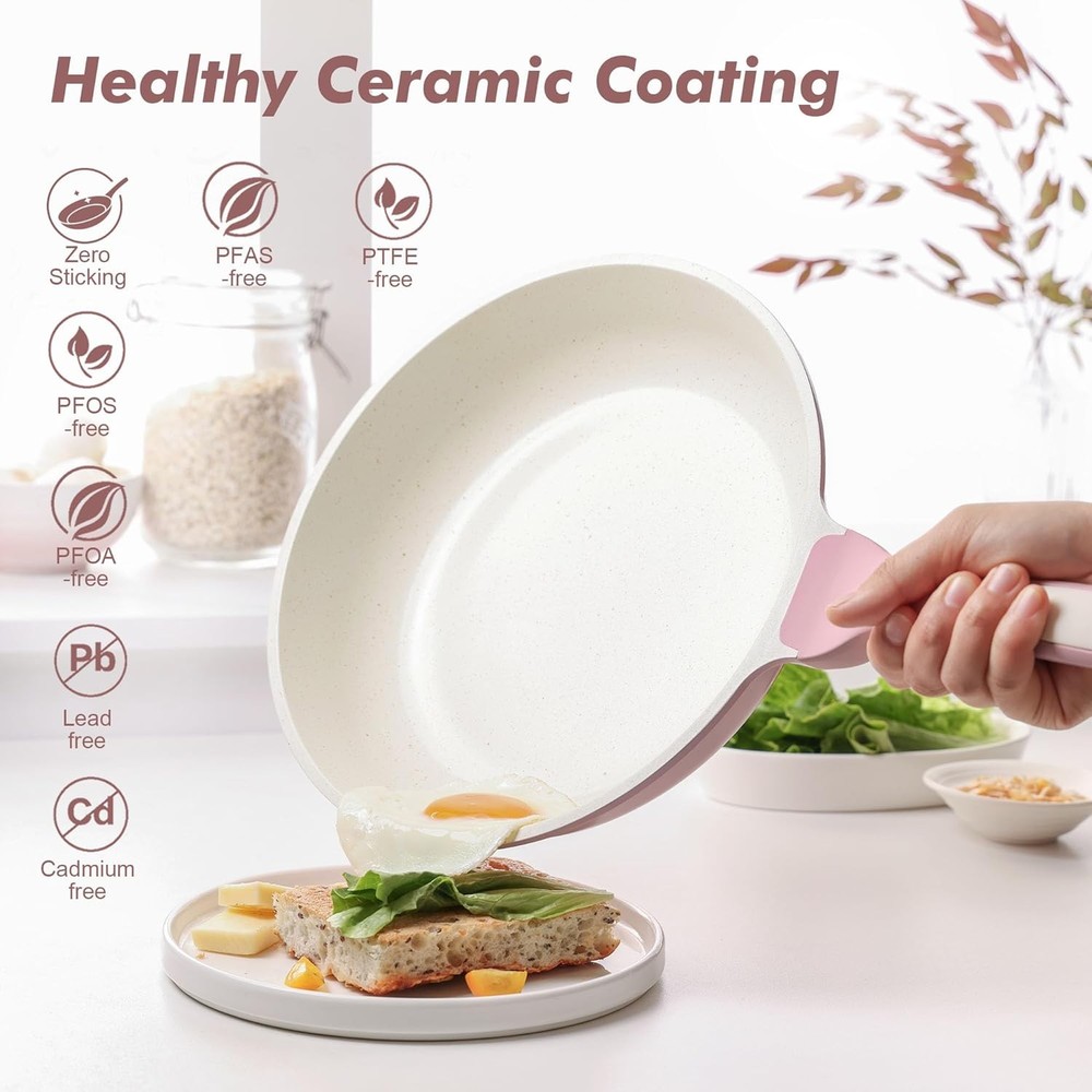 Pink Non Toxic Ceramic Frying Pan 9.5"