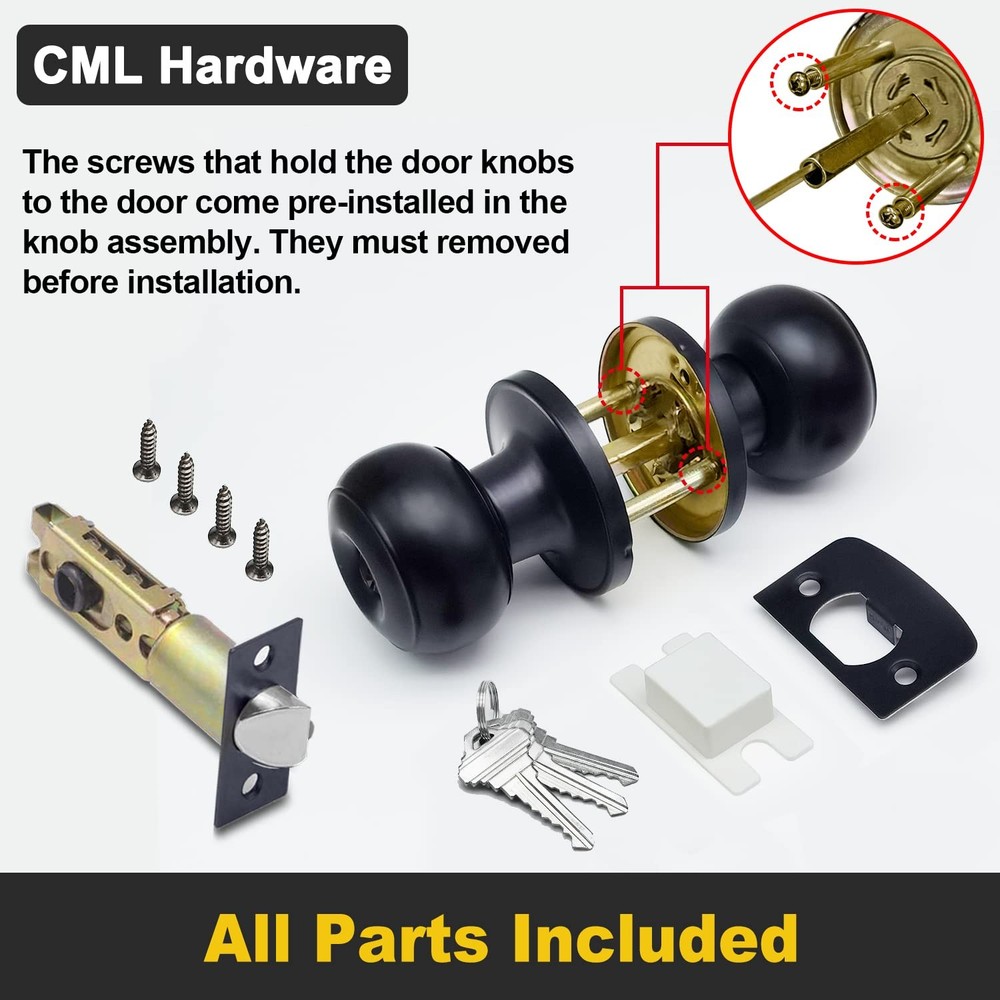 CML Hardware Matte Black Keyed Entry Door Knob for 1 Pack,