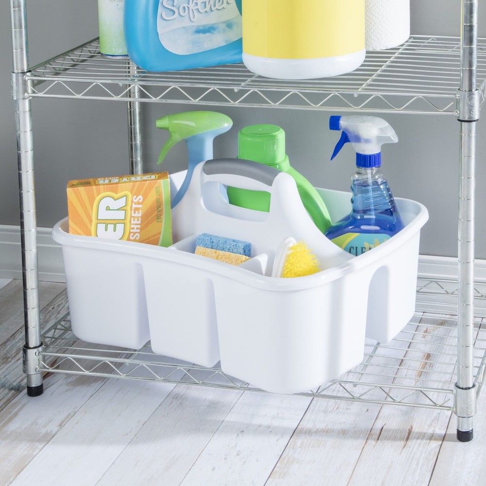 3 Pack Divided Ultra Bath Caddy Plastic Bathroom Organizer Storage Box White US