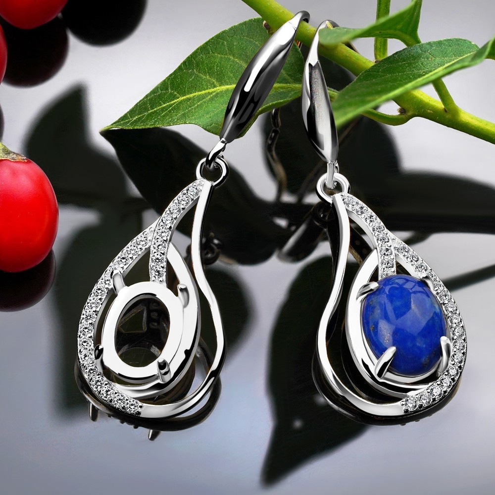 Silver Dangle Earrings Blank – 1 Pair – 9x7mm Oval Prong Setting