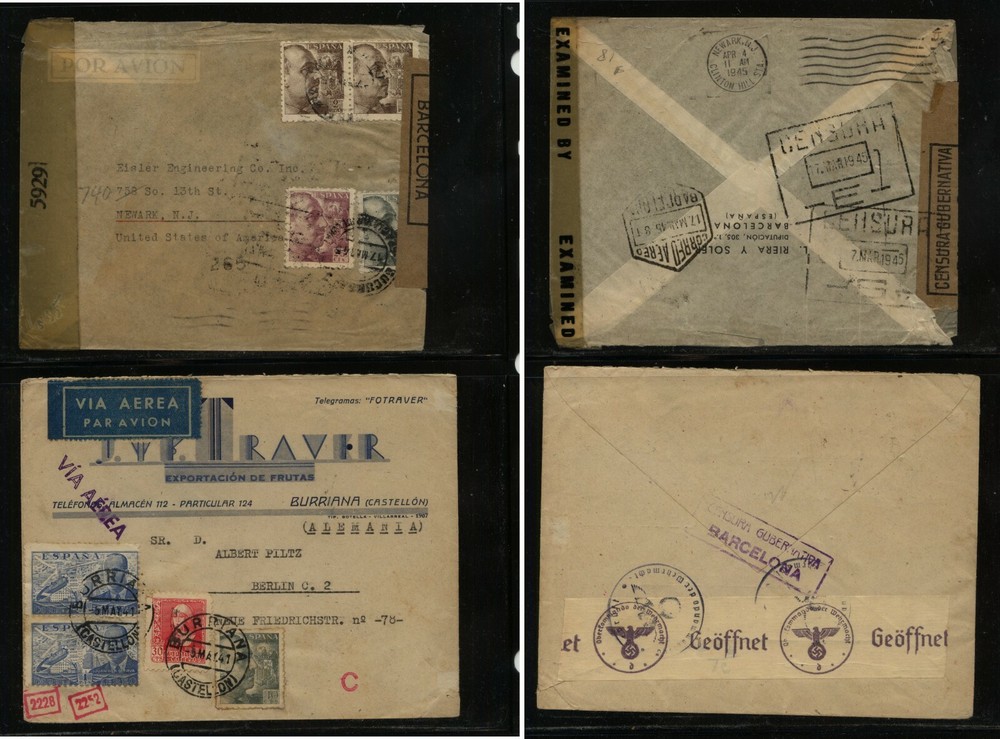 Spain  2   double censor cover to Germany  1941   KL0915