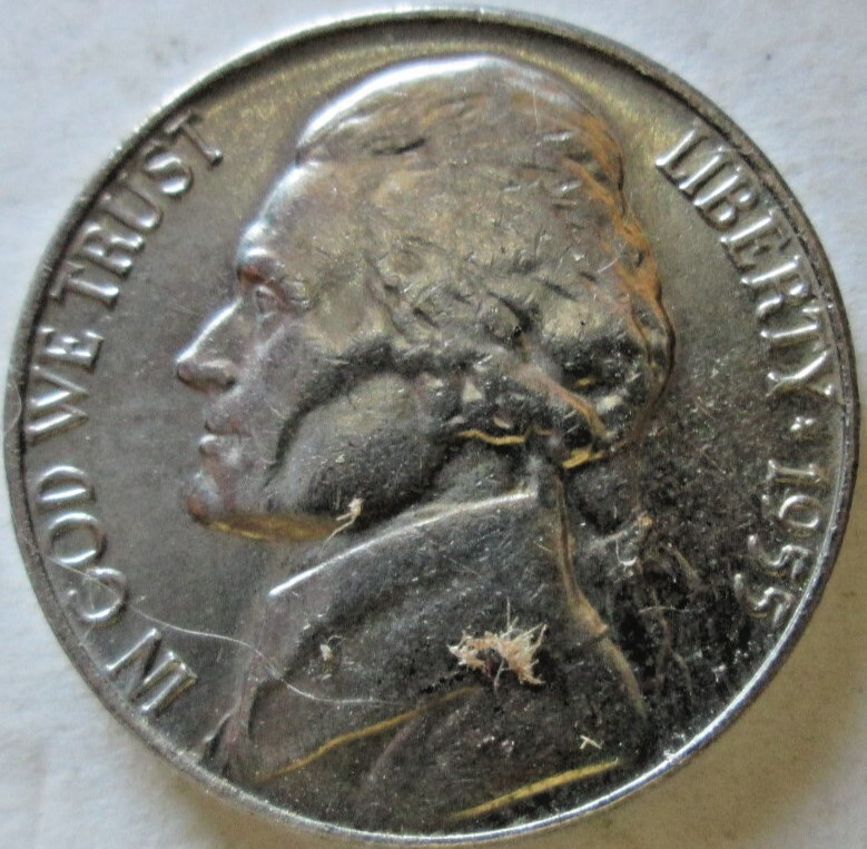 1955-D JEFFERSON NICKEL, MS++, PARTIAL STEPS, STRONG MINT LUSTER, CIRCULATED
