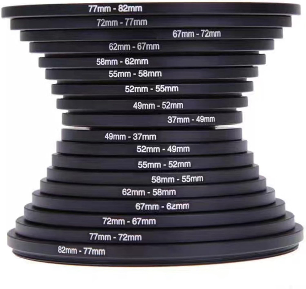 18Pcs Filter Ring Adapter Set, 37-82Mm (Includes 9Pcs Step up Ring Set + 9Pcs St