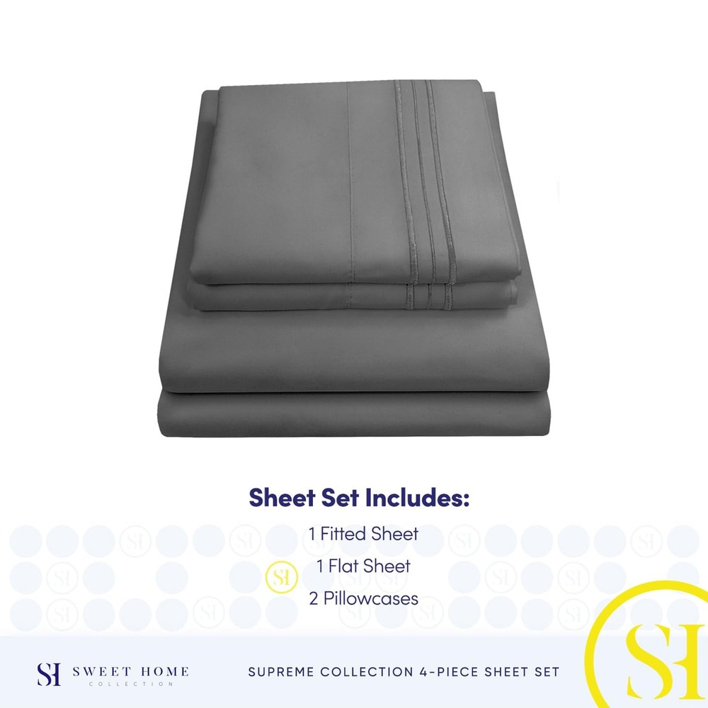 King Size Sheets - Breathable Luxury Bed with Full Elastic King, Gray