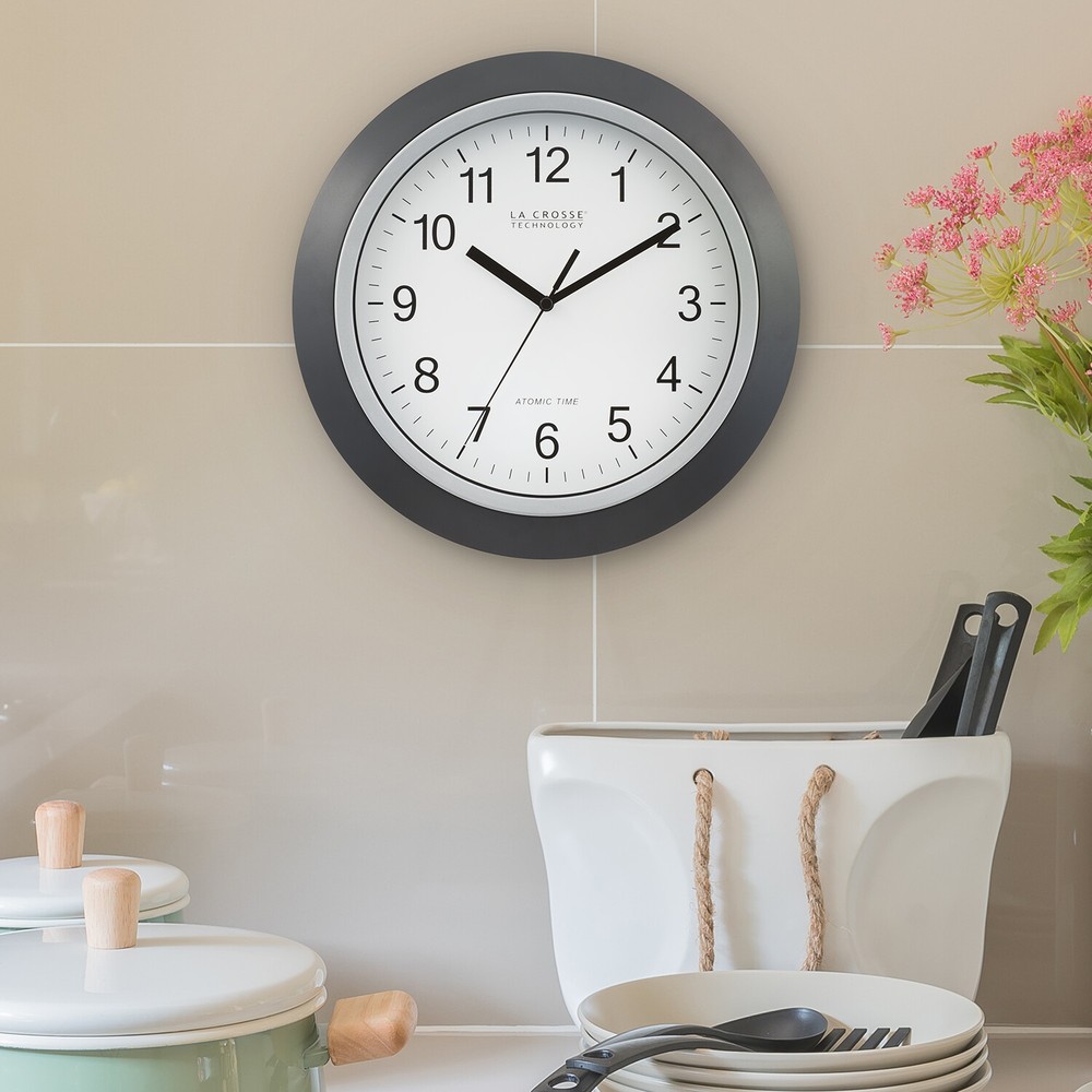 WT-3129B La Crosse Technology 12" Atomic Analog Wall Clock - Black Open Box