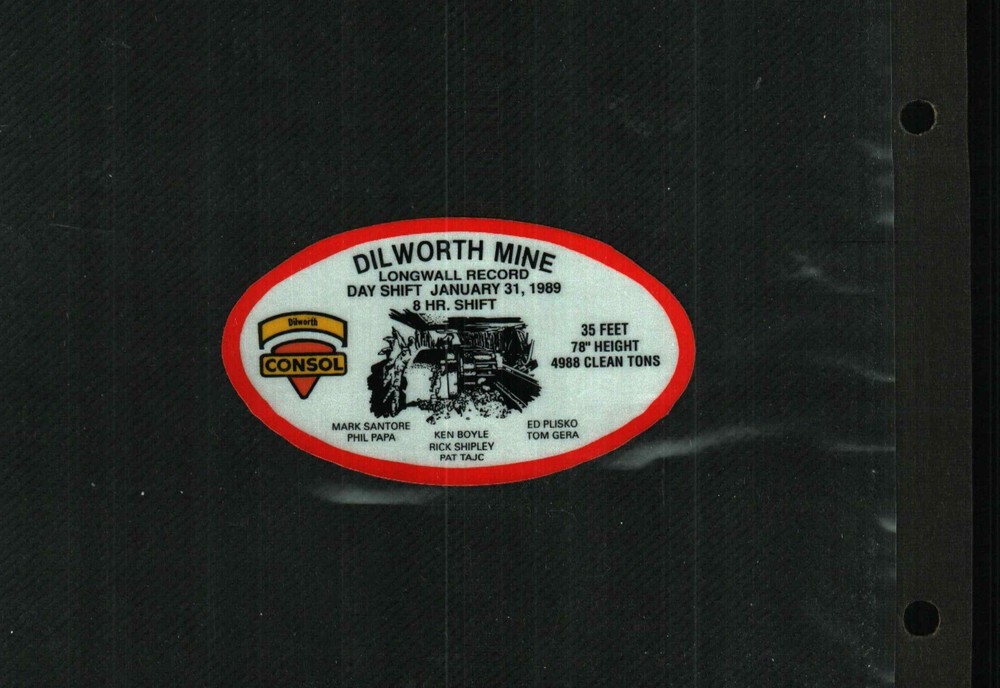 NICE DILWORTH MINE CONSOL COAL CO. COAL MINING STICKER # 629