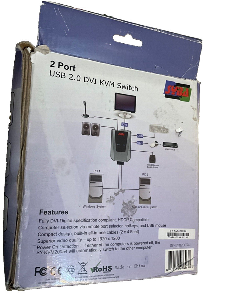 SYBA SY-KVM20051 2 Port USB Cable KVM Switch