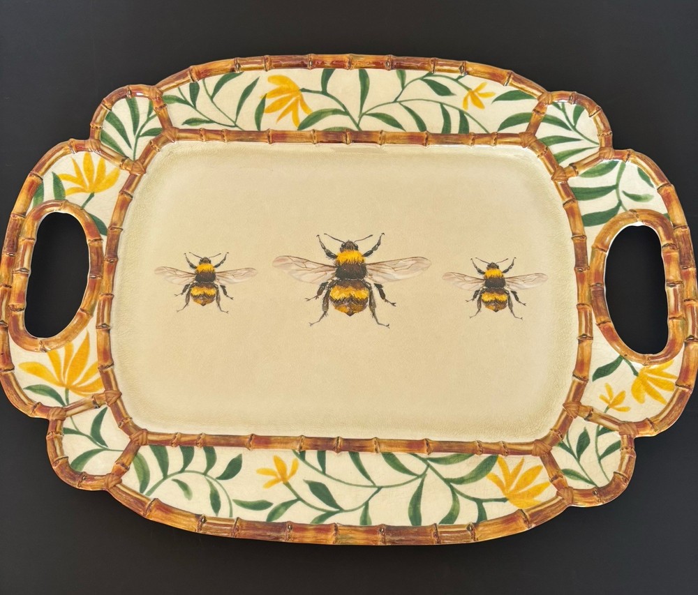 Melamine Picnic Platter Tray Yellow Bee Pattern Bamboo Cheese Party Board