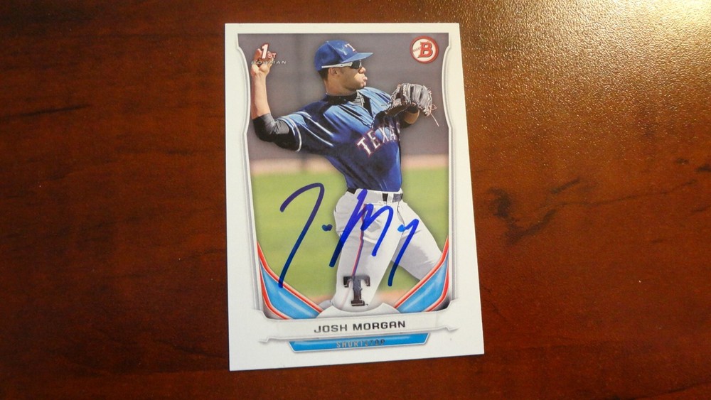 2014  BOWMAN # DP90 JOSH MORGAN  AUTOGRAPHED BASEBALL CARD