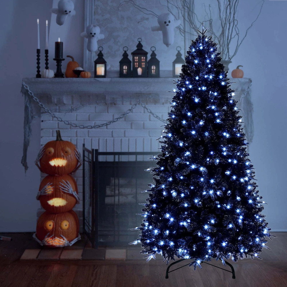 7FT Black Christmas Tree Prelit Artificial Halloween Tree Holiday Décor&450light