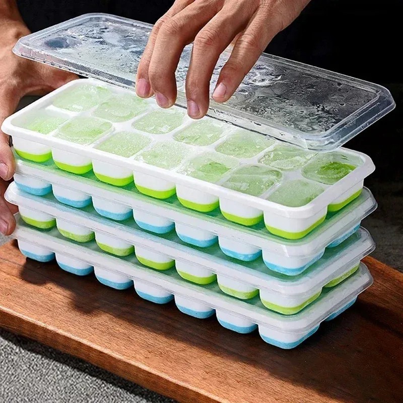 Ice Cube Tray, 4 Pack Silicone Ice Tray, 14 Ice Cube Molds with Lids, Stackable