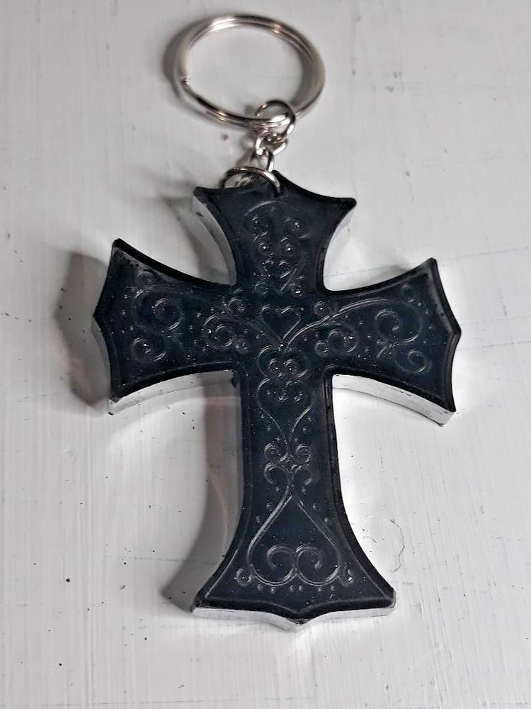 Beautiful Handmade Epoxy Cross Keychain Religious Ornate