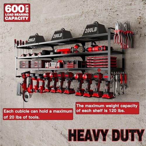 48" Large Power Tools Organizer Wall Mount,12 Drill Holder for Garage, Black