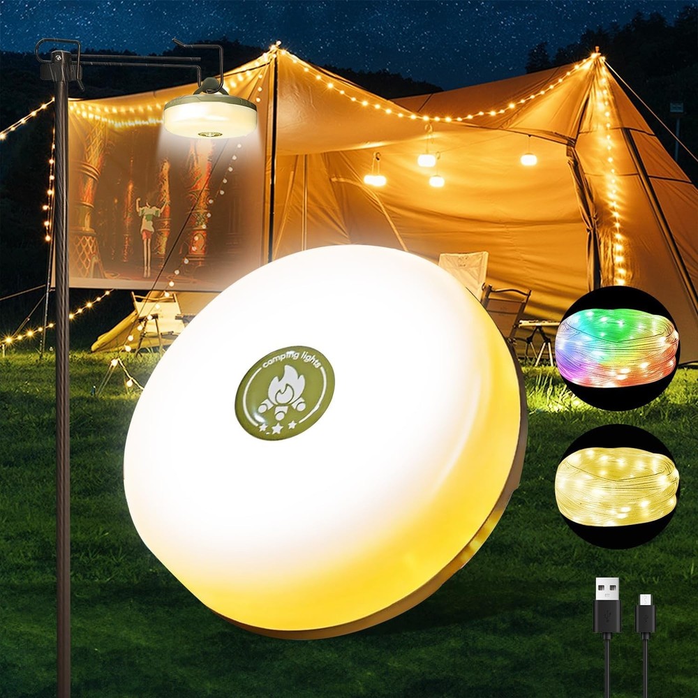 LED Camping String Lights 32.8FT - Weatherproof with USB Charging Capabilities