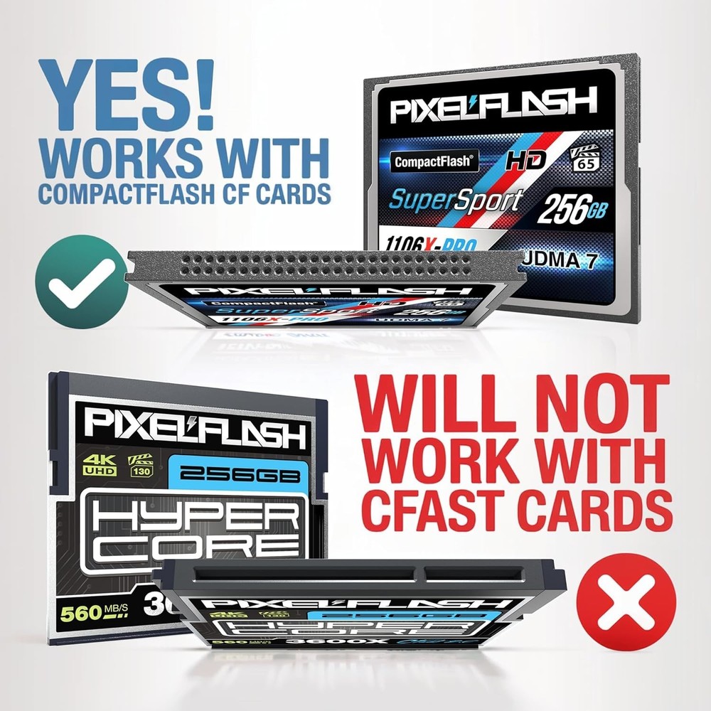 PixelFlash No-Bend Pins CF Reader USB 3.0 Adapter UDMA7 Compact Flash 2" Cable