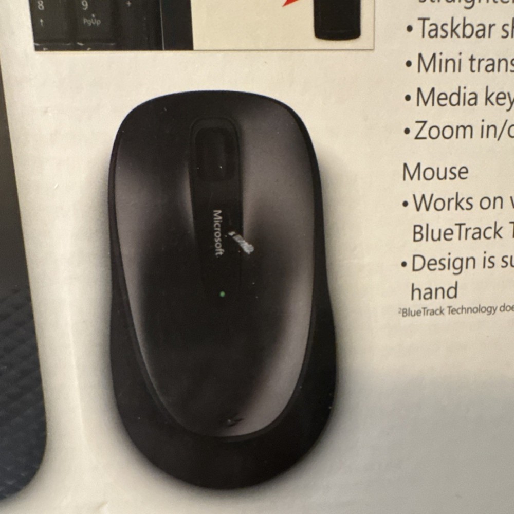 Microsoft Wireless 2000 Keyboard & Mouse, USB, Black, Palm Rest, Media Keys