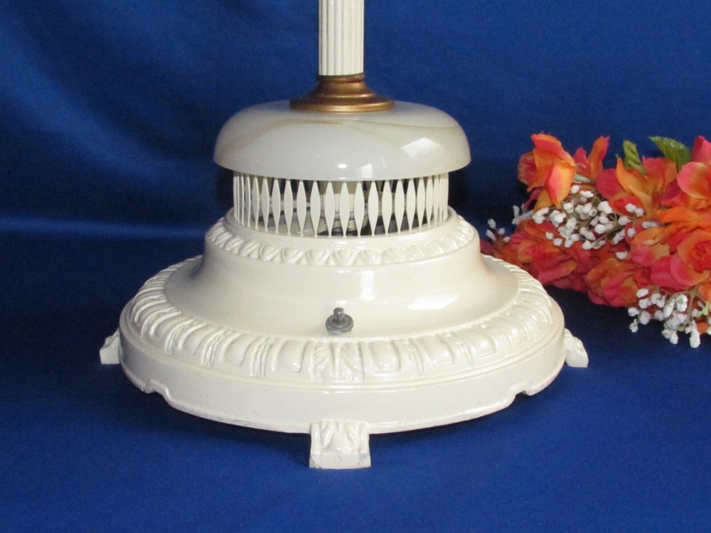ANTIQUE CAST IRON WITH MARBLE PARLOR TABLE LAMP 30" TALL 3 WAY