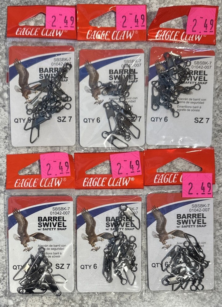 6 Packs Eagle Claw Barrel Snap Swivels Size 7