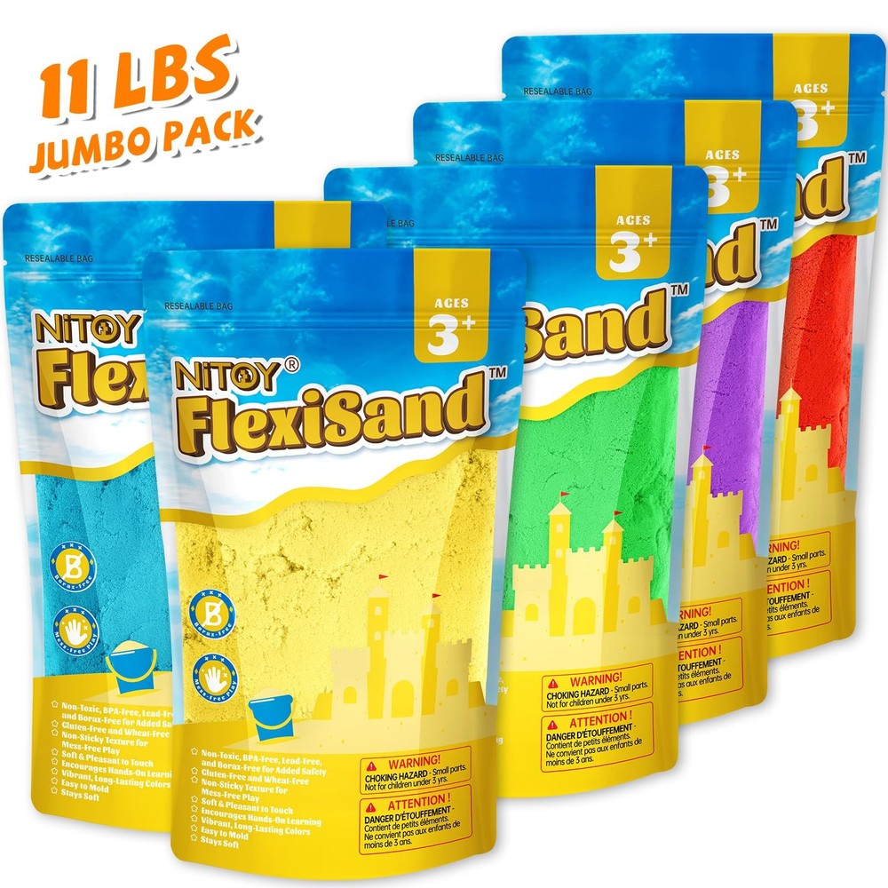 FlexiSand Value Pack 11lbs of 5 Colored Moldable Self-Sticking Sand,Never Dri...