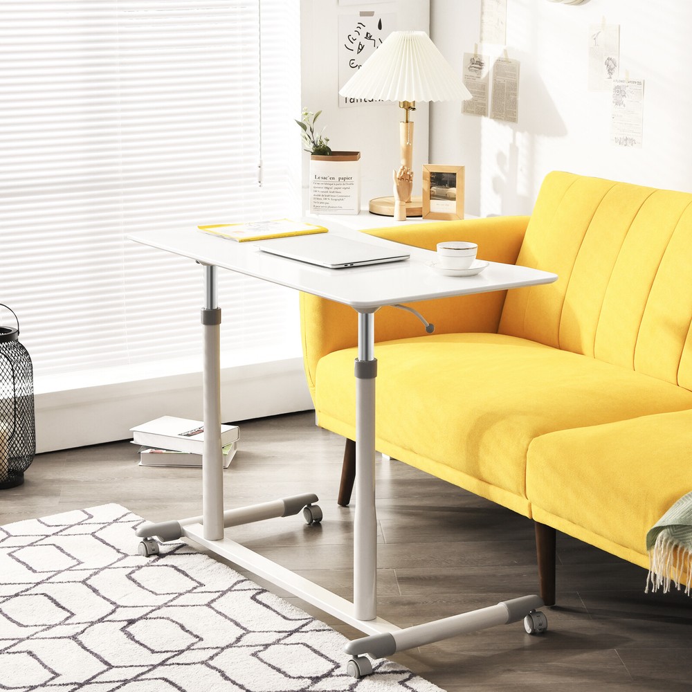 Costway Height Adjustable Computer Desk Sit Stand Rolling Notebook Table White