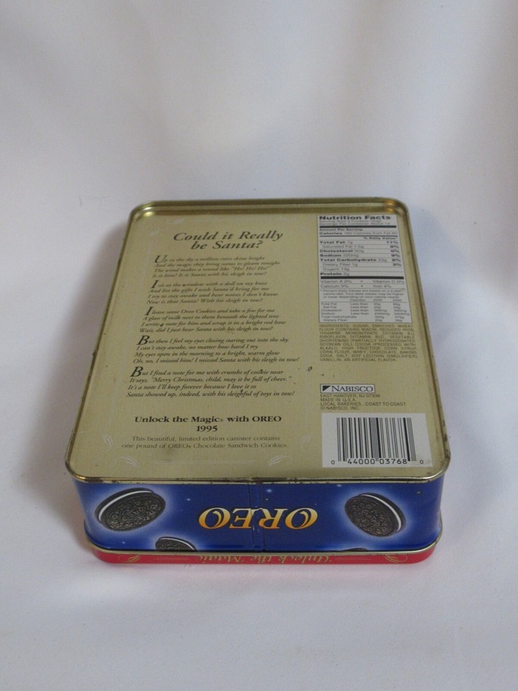 1995 Oreo Christmas Tin Unlock the Magic Santa Reindeer (Empty)