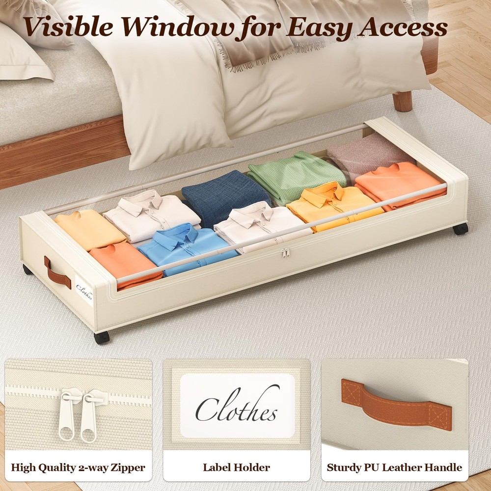 Yecaye Under Bed Storage with Wheels 2 Pack, 85L Extra Large Under Bed Storage C