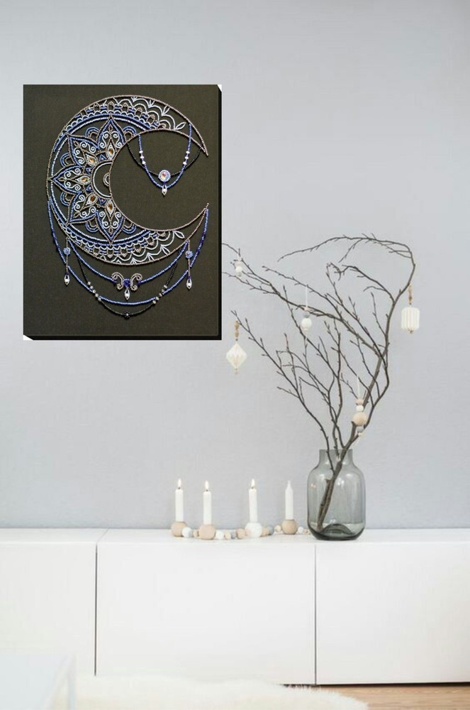 Bead Embroidery Kit DIY "Moon pattern" Beaded Needlepoint Craft Set
