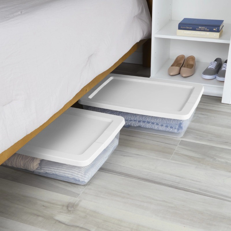 (2 pack) Sterilite Small Storage Bin, 28 Quart Clear Plastic Storage Container