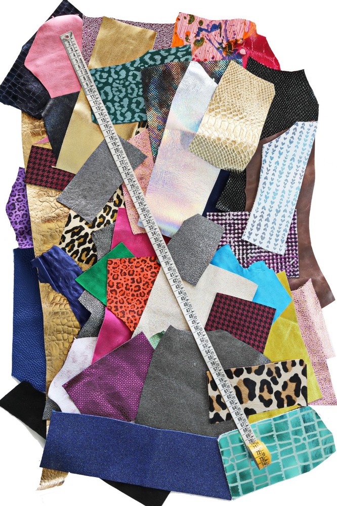 100 Leather scraps RANDOM selection MIX printed metallic solid patent 2x4" size